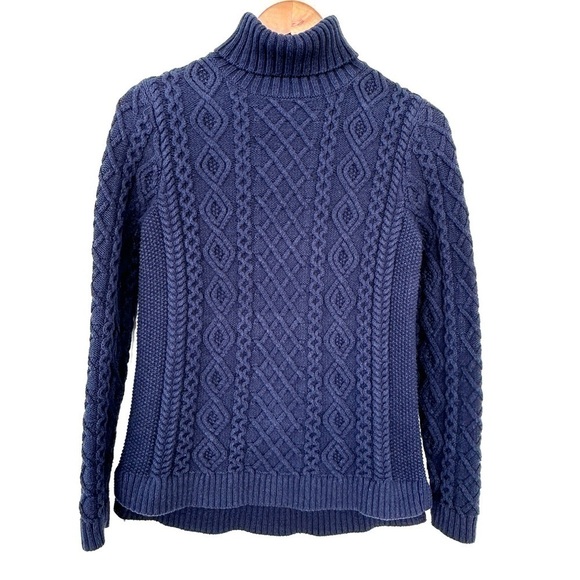 Lands’ End turtleneck sweater with  long sleeves, fitted, cable knit cotton - Picture 1 of 8
